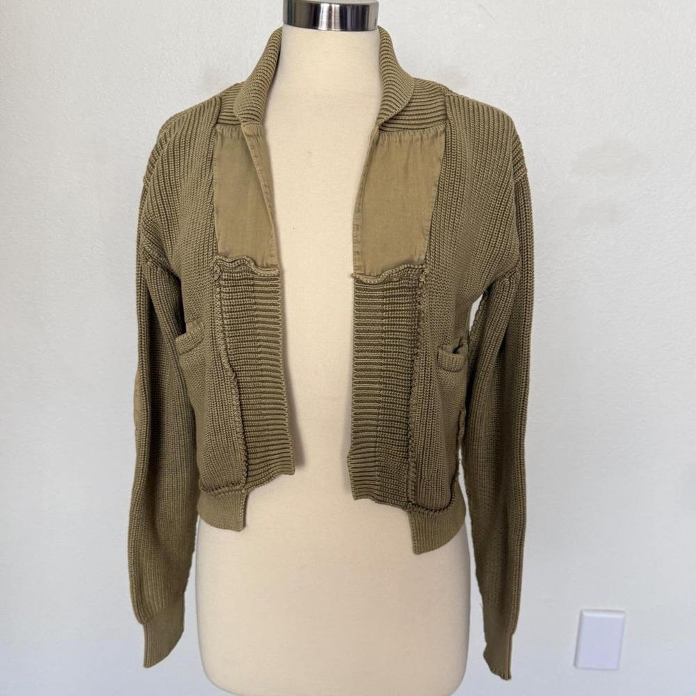 Free People Worn Thru Surplus Cardigan Sweater Jacket Olive Green XS